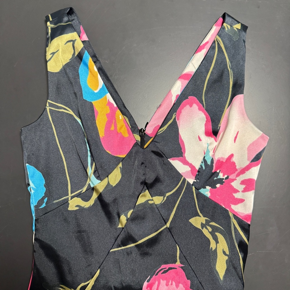 Dolce & Gabbana Black Floral Midi Dress with Pink, Blue & Yellow Accents